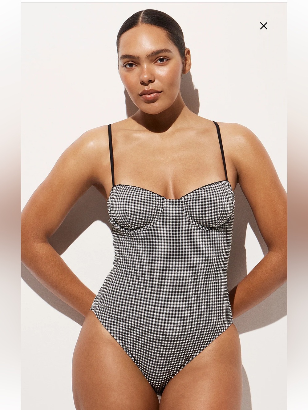 J. Crew Balconette underwire one-piece in gingham - black and white